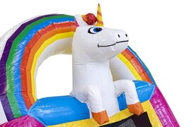Order mini inflatable unicorn themed bouncer with slide for children. Buy inflatable bouncers online at JB Inflatables America