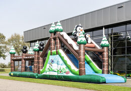 Winter run 17m obstacle course with 7 game elements and colorful objects for kids. Buy inflatable obstacle courses online now at JB Inflatables America