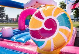 Order colored inflatable park in Candyland theme for children. Buy bouncers online at JB Inflatables America