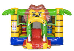 Lion-themed mini inflatable bounce house with slide for sale for kids. Order inflatable bounce houses online at JB Inflatables America