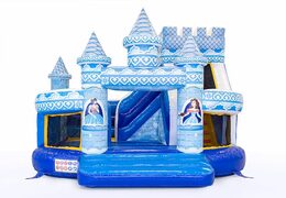 Buy a blue multifunctional Funcity princess bounce house with a slide for children. Order bounce houses online at JB Inflatables America 