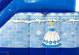 Multifunctional Funcity princess bounce house in blue with a slide, the 3D object on the jumping surface and fun pirate design for children. Buy bounce houses online at JB Inflatables America 