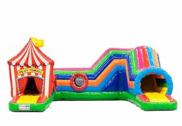 Buy a large circus bounce house with obstacles, a climbing slope and a slide for children. Order bounce houses online at JB Inflatables America 