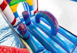 Large inflatable indoor candy multiplay bouncer with slide in Lego theme for kids. Buy bouncers online at JB Inflatables America 