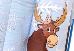 Buy indoor inflatable multiplay blue and white ice-themed bounce house with a slide and 3D objects for kids. Order bounce houses online at JB Inflatables America 