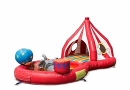 Buy an inflatable half-open play fun bounce house in the playzone circus theme for children. Order bounce houses online at JB Inflatables America 