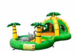 Buy an inflatable semi-open play fun bounce house in the playzone jungle theme for children. Order bounce houses online at JB Inflatables America 