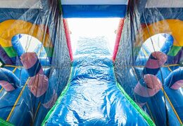 A unicorn themed bouncer with a slide and 3D objects for children. Order bouncers online at JB Inflatables America 