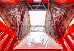 Inflatable multiplay fire brigade bouncer with a slide in the middle and 3D objects for children. Order bouncers online at JB Inflatables America 