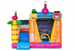 Buy mini splash flamingo bounce house with or without bath for children. Order bounce houses online at JB Inflatables America