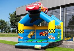 Buy standard bounce houses with a 3D object of a car on the top for children. Order bounce houses online at JB Inflatables America