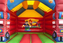 Buy standard fire brigade bounce houses in striking colors for children. Order bounce houses online at JB Inflatables America