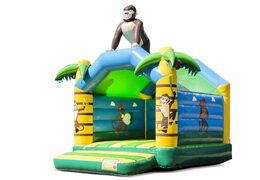 Buy a standard jungle bouncy castle in striking colors with a large gorilla 3D object on the top for children. Buy inflatables online at JB Inflatables America