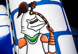 Order standard castle bounce houses with a knight theme in one blue color for children. Buy bounce houses online at JB Inflatables America