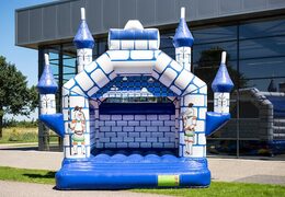 Order standard castle bounce houses in blue with a knight theme for children. Buy bounce houses online at JB Inflatables America