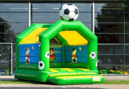 Order a standard bounce house in striking colors with a large 3D football object for children on top. Inflatable bounce houses for sale online at JB Inflatables America