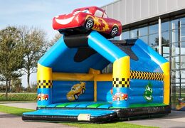 Super bounce house with roof in car theme for kids. Buy bounce houses online at JB Inflatables America