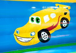 Big super bouncer covered with cheerful animations in car theme for children. Order bouncers online at JB Inflatables America 