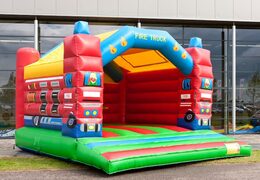 Big super bouncer covered with cheerful animations in fire department theme for children. Order bouncers online at JB Inflatables America 