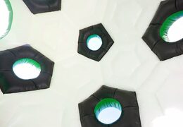 Super bouncy castle with roof in soccer theme for kids. Buy bouncy castles online at JB Inflatables America