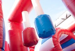 Buy medium inflatable multiplay bounce house in fire car theme with slide for kids. Order inflatable bounce houses online at JB Inflatables America