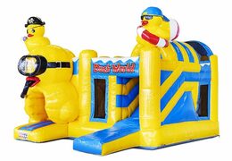 buy inflatable air cushion with slide in yellow with ducks on it for children