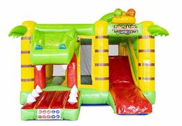 Buy a compact inflatable bouncer with slide in a Dino theme for children
