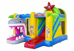 Pirate Theme Inflatable Bouncer With Slide With 3D Shark For Sale For Kids
