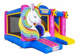 Buy inflatable bouncy castle with slide in unicorn theme for children