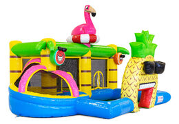 Order colored inflatable park in Flamingo theme for children. Buy inflatables online at JB Inflatables America