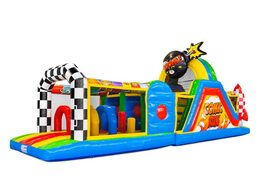 Buy 13 meters bouncy castle in theme Comic for kids. Order inflatables with obstacle courses now online at JB Inflatables America