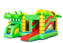 Buy inflatable Multiplay air cushion with slide in Crocodil theme for children. Order inflatable air cushions online at JB Inflatables America