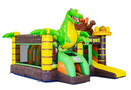 Buy an inflatable Multiplay bouncy castle with slide in the Dinoworld theme for children. Order inflatable bouncy castles online at JB Inflatables America