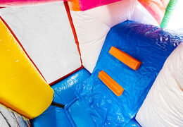 Bouncy castle Multiplay in Flamingo theme with slide for children. Buy inflatable bouncy castles online now at JB Inflatables America