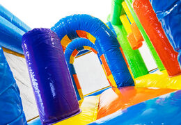 Bouncy castle Multiplay in Unicorn theme with slide for children. Buy inflatable bouncy castles online now at JB Inflatables America