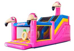 Cheerful flamingo theme on bouncy castle