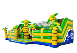 Side of green yellow crocodile bounce house