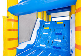 Climbing wall in modular obstacle course blue white yellow surf theme