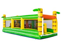 Modular obstacle course in yellow, green, and orange with palm tree