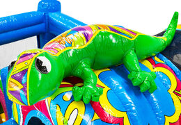 Green salamander on multiplay bouncy castle Ibiza theme