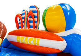 Order an inflatable castle with a beach theme, featuring 3D flip-flops, a surfboard, and a ball online