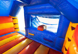 Inside of the Double Slide Slide Combo inflatable castle blue yellow orange