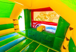 Inside of the Double Slide Slide Combo Inflatable Castle Yellow Green Blue