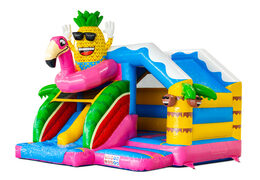 Double Slide Slide Combo Bouncy Castle with two slides in the Hawaii Flamingo theme