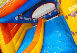 Buy blue yellow orange slide from Multiplay double-slide bouncy castle at JB