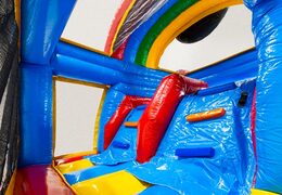 Climbing wall of Multiplay dubbelslide in comic theme blue yellow red