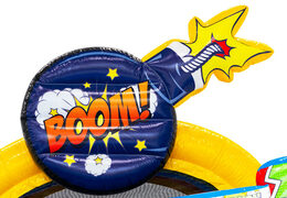 3D figure on bouncy castle Dubbelslide comic theme with cartoon bomb