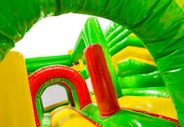 Interior of bouncy castle with arches, pillars, and punching bags for sale at JB