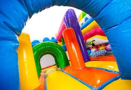 Inside of Bouncy Castle Dubbelslide Multiplay blue yellow orange