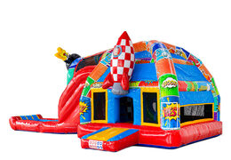 Striking Comic theme air cushion A-frame Super Comic bouncy castle for sale at JB Inflatables